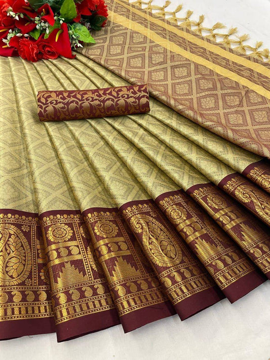 Woven Cotton Silk Saree With Tassels
