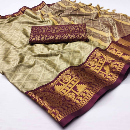Woven Cotton Silk Saree With Tassels