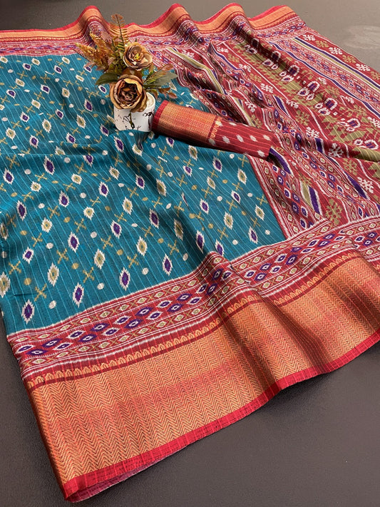 Dola Jaquard Jari Lining Woven Printed Saree With Blouse