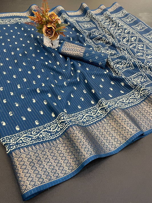 Dola Silk Jaquard Border Printed Saree With Blouse