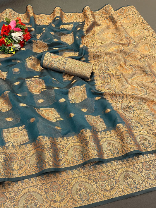 Organza Silk Saree for Women with Trendy Wedding Style in Cotton, Fancy, Art Silk, and Soft Silk Blend Saree