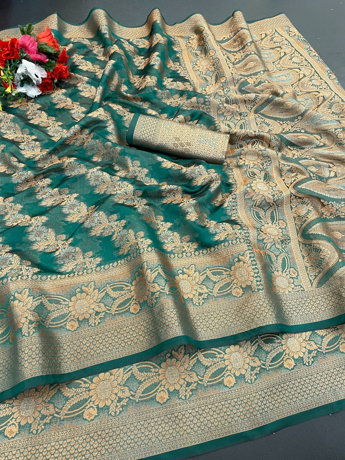 Organza Silk Saree for Women with Trendy Wedding Style in Cotton, Fancy, Art Silk, and Soft Silk Blend Saree