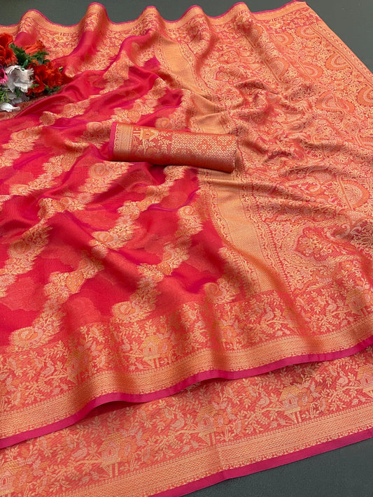 Organza Silk Saree for Women with Trendy Wedding Style in Cotton, Fancy, Art Silk, and Soft Silk Blend Saree