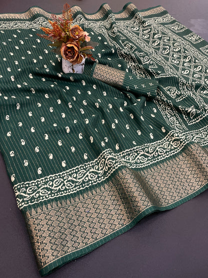 Dola Silk Jaquard Border Printed Saree With Blouse