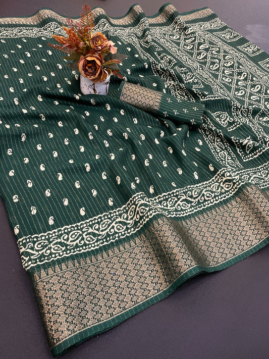 Dola Silk Jaquard Border Printed Saree With Blouse