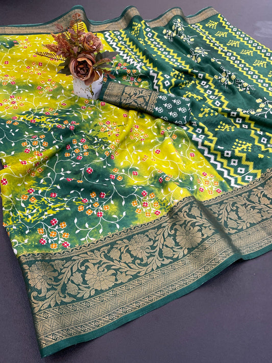 Dola Silk Jaquard Border Printed Saree With Blouse