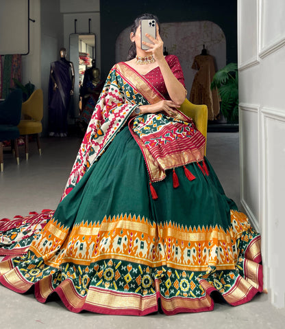 Patola Printed Foil Work Tussar Silk Lehenga Choli