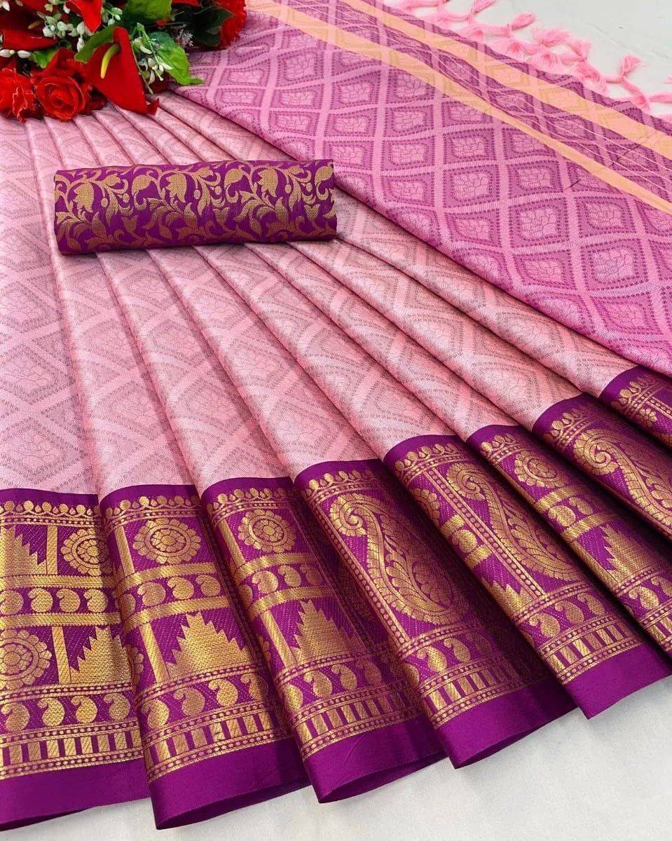 Woven Cotton Silk Saree With Tassels