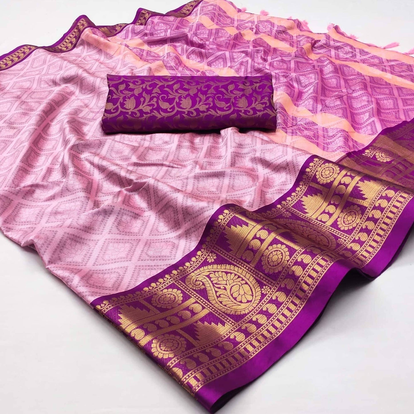 Woven Cotton Silk Saree With Tassels