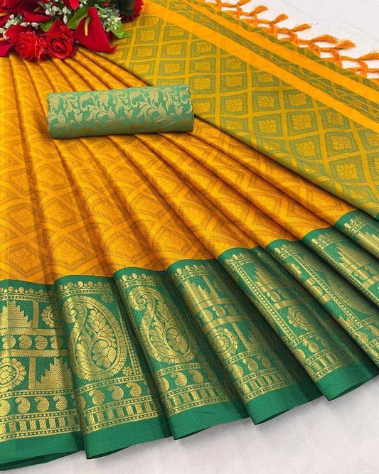 Woven Cotton Silk Saree With Tassels