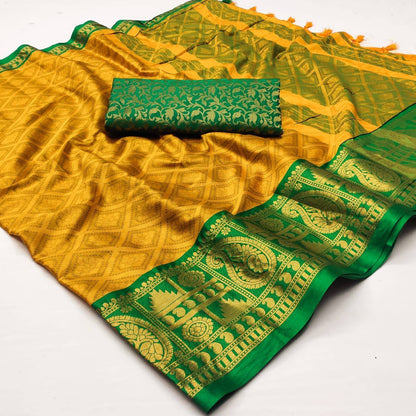 Woven Cotton Silk Saree With Tassels