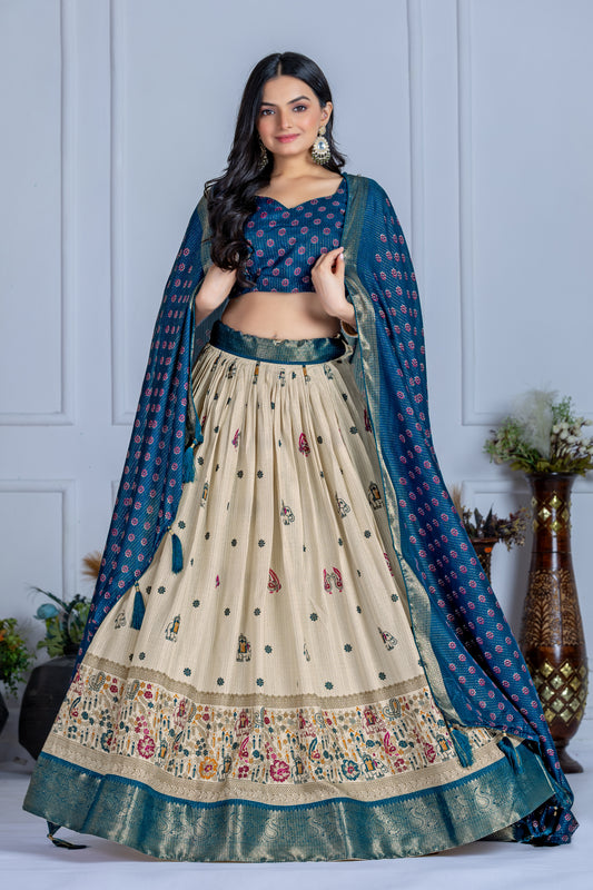 Embroidered Jacquard Lehenga Set With Dupatta