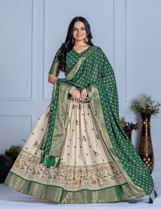 Embroidered Jacquard Lehenga Set With Dupatta