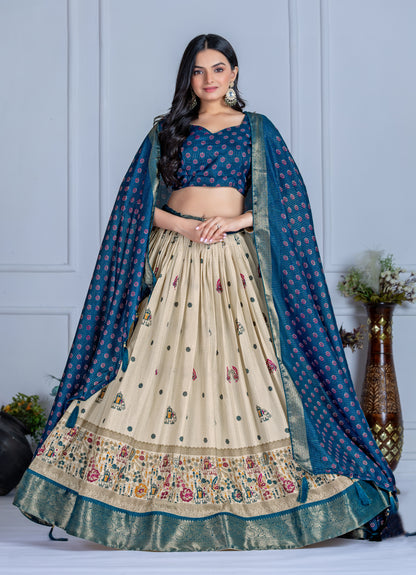 Embroidered Jacquard Lehenga Set With Dupatta