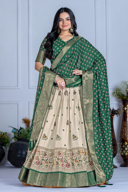 Embroidered Jacquard Lehenga Set With Dupatta