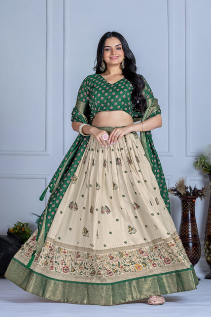 Embroidered Jacquard Lehenga Set With Dupatta