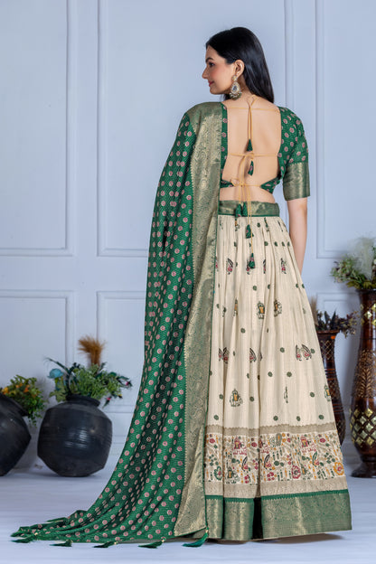 Embroidered Jacquard Lehenga Set With Dupatta