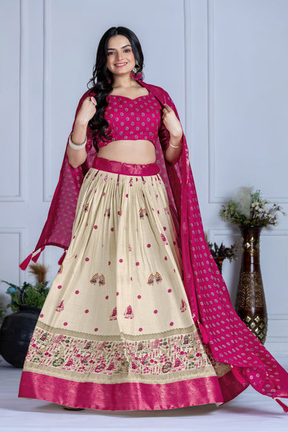 Embroidered Jacquard Lehenga Set With Dupatta