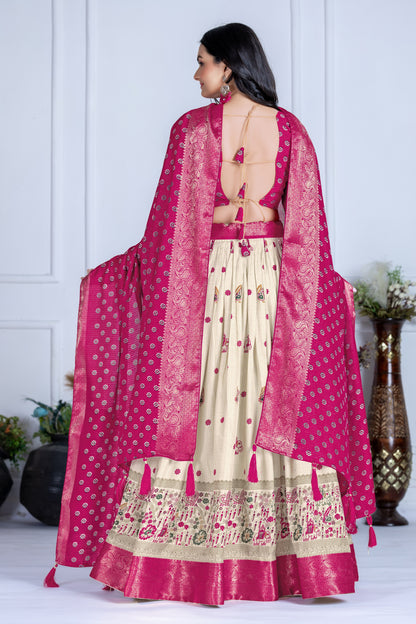 Embroidered Jacquard Lehenga Set With Dupatta