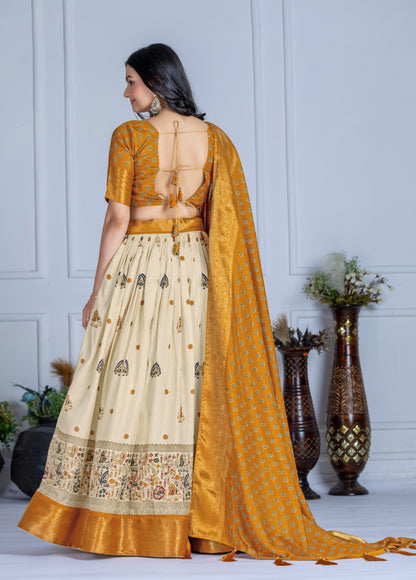 Embroidered Jacquard Lehenga Set With Dupatta