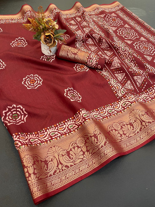Dola Jaquard Woven Printed Saree With Blouse