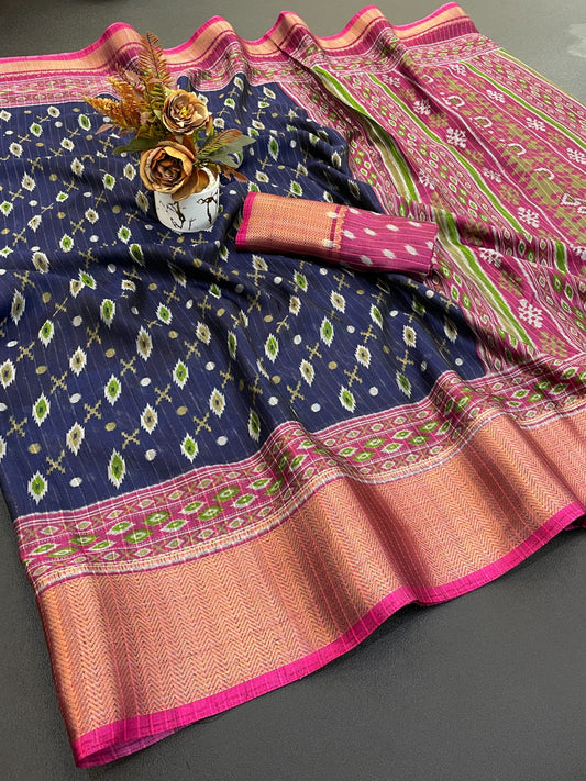 Dola Jaquard Jari Lining Woven Printed Saree With Blouse