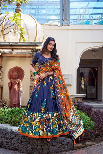 Women's Dola Silk With Kalamkari Print Lehenga Choli Set
