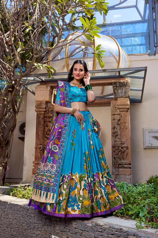 Women's Dola Silk With Kalamkari Print Lehenga Choli Set
