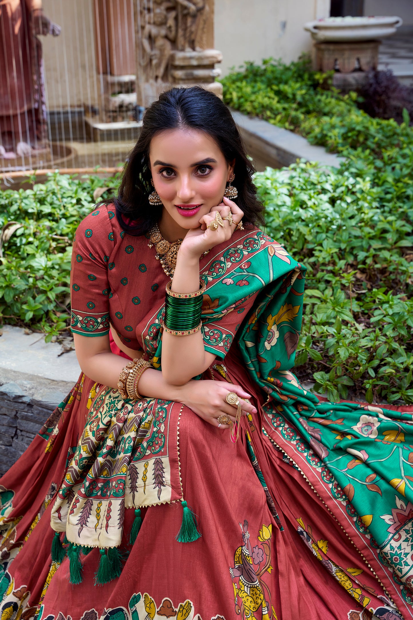 Women's Dola Silk With Kalamkari Print Lehenga Choli Set