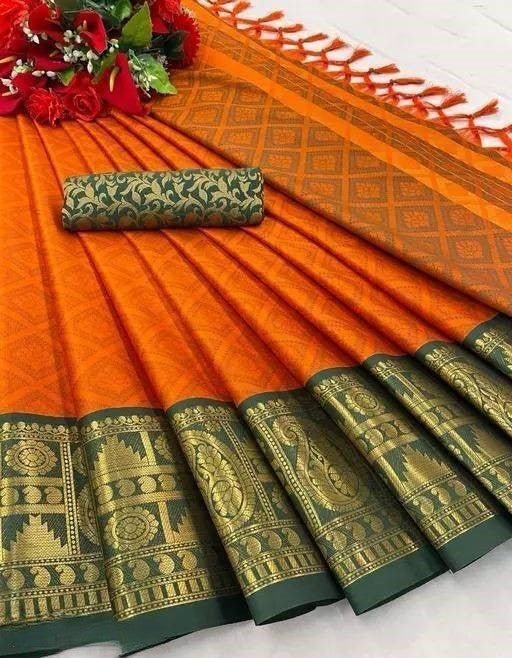 Woven Cotton Silk Saree With Tassels