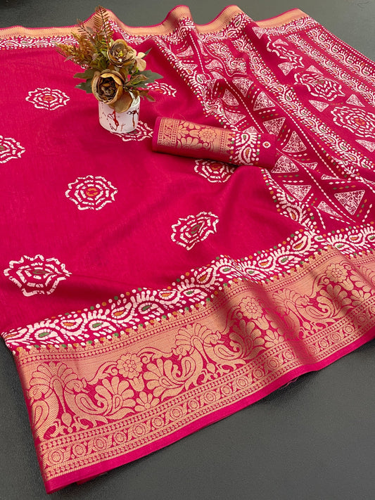 Dola Jaquard Woven Printed Saree With Blouse
