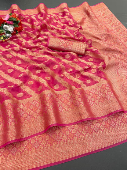 Organza Silk Saree for Women with Trendy Wedding Style in Cotton, Fancy, Art Silk, and Soft Silk Saree