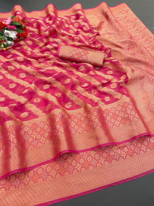 Organza Silk Saree for Women with Trendy Wedding Style in Cotton, Fancy, Art Silk, and Soft Silk Saree