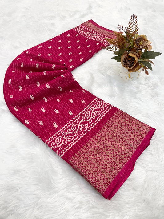 Dola Silk Jaquard Border Printed Saree With Blouse