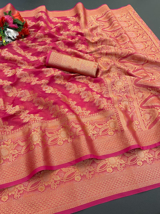 Organza Silk Saree for Women with Trendy Wedding Style in Cotton, Fancy, Art Silk, and Soft Silk Blend Saree