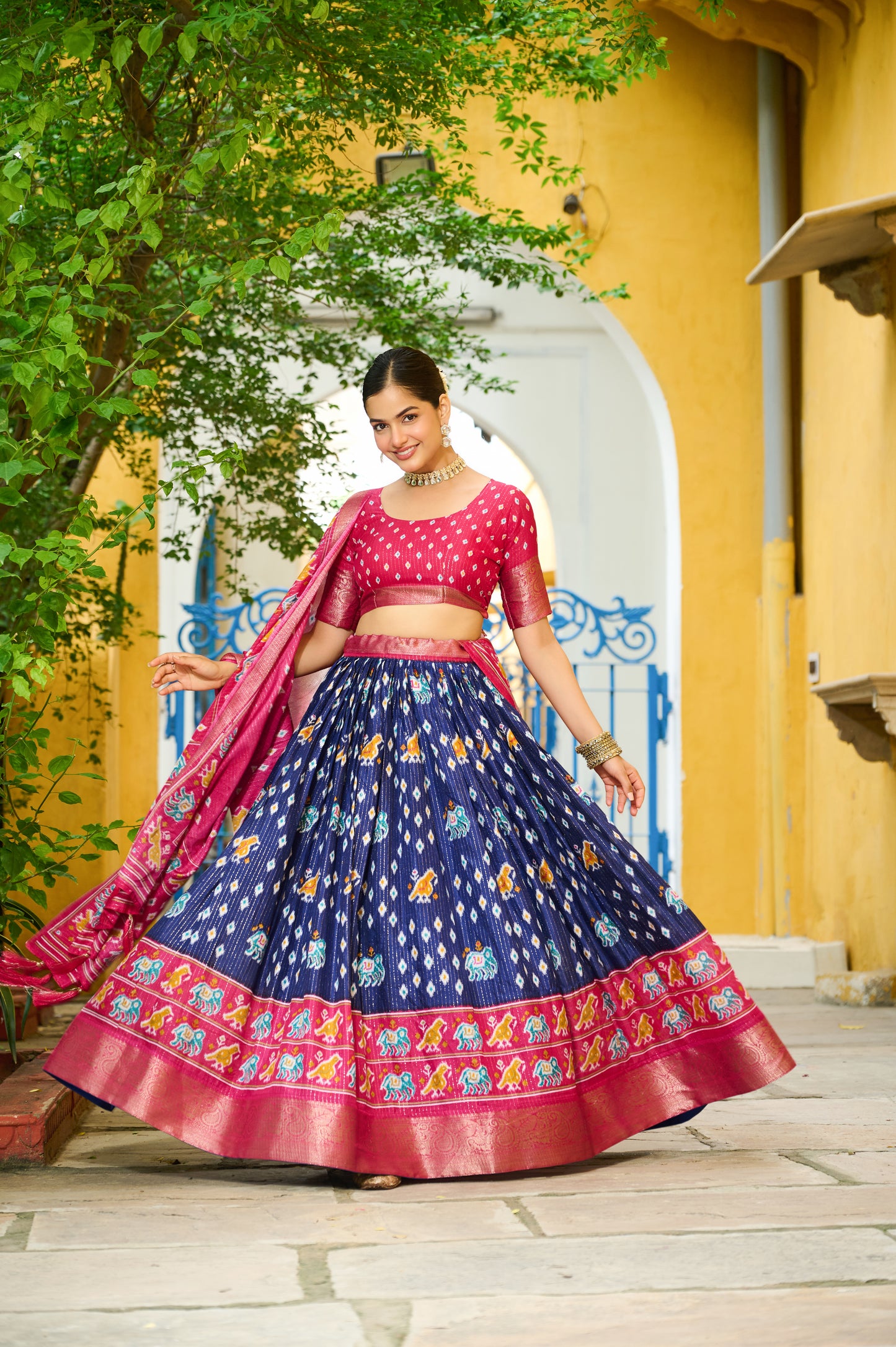 DEIANA'S Jacquard With Jari Lining With Print Lehenga Choli