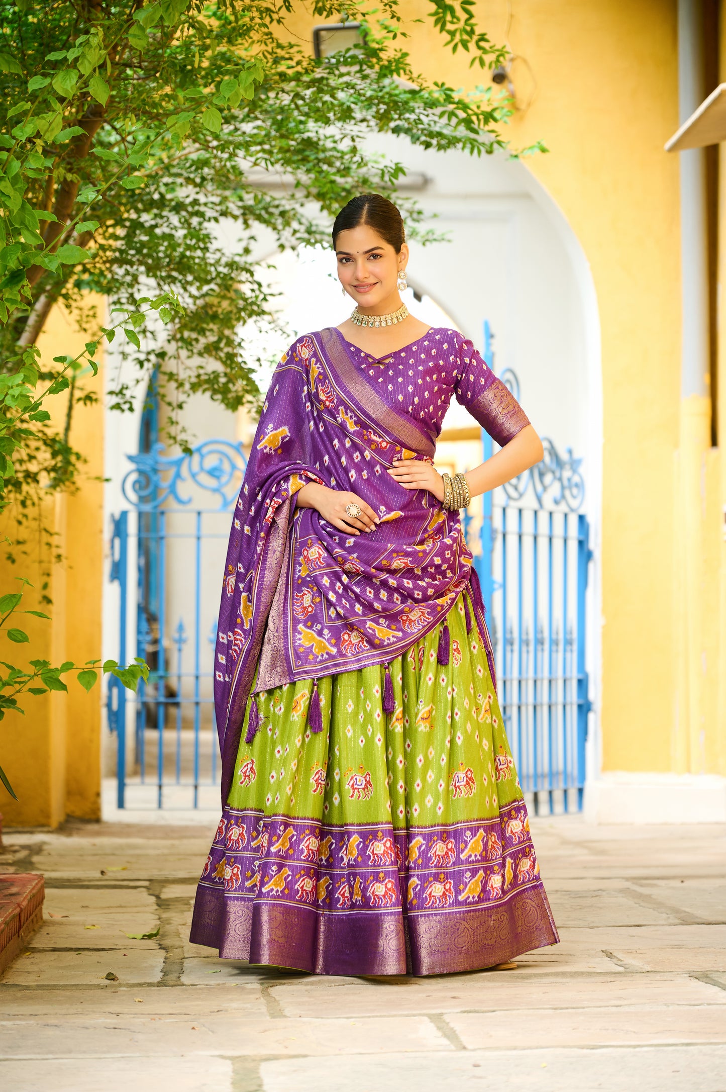 DEIANA'S Jacquard With Jari Lining With Print Lehenga Choli