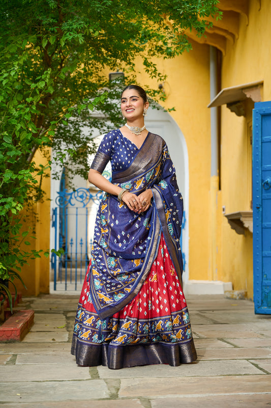 DEIANA'S Jacquard With Jari Lining With Print Lehenga Choli