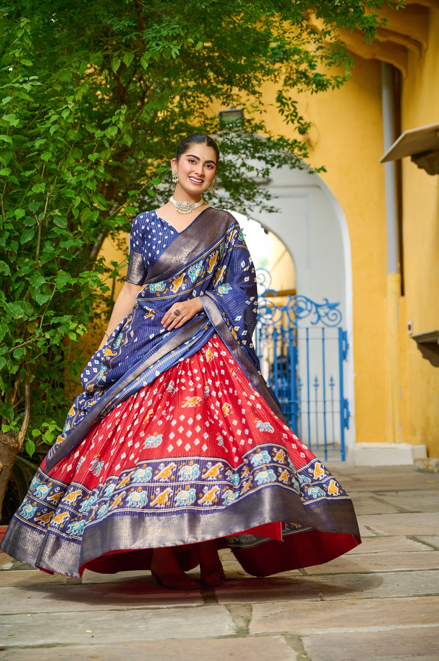 DEIANA'S Jacquard With Jari Lining With Print Lehenga Choli