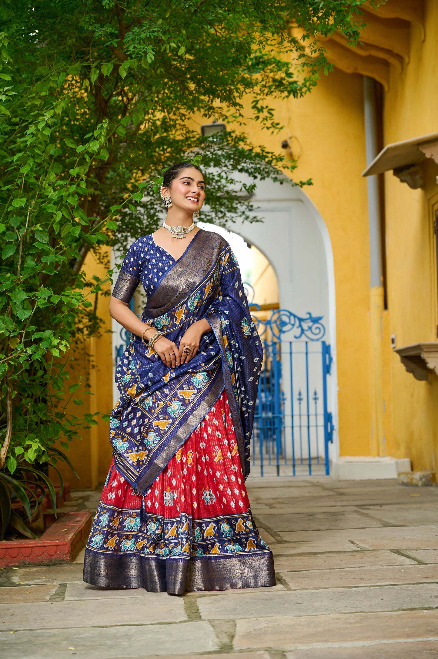 DEIANA'S Jacquard With Jari Lining With Print Lehenga Choli