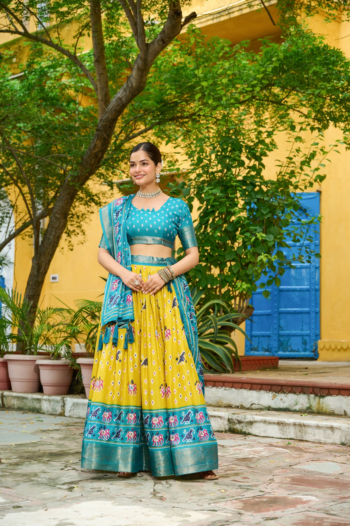 DEIANA'S Jacquard With Jari Lining With Print Lehenga Choli
