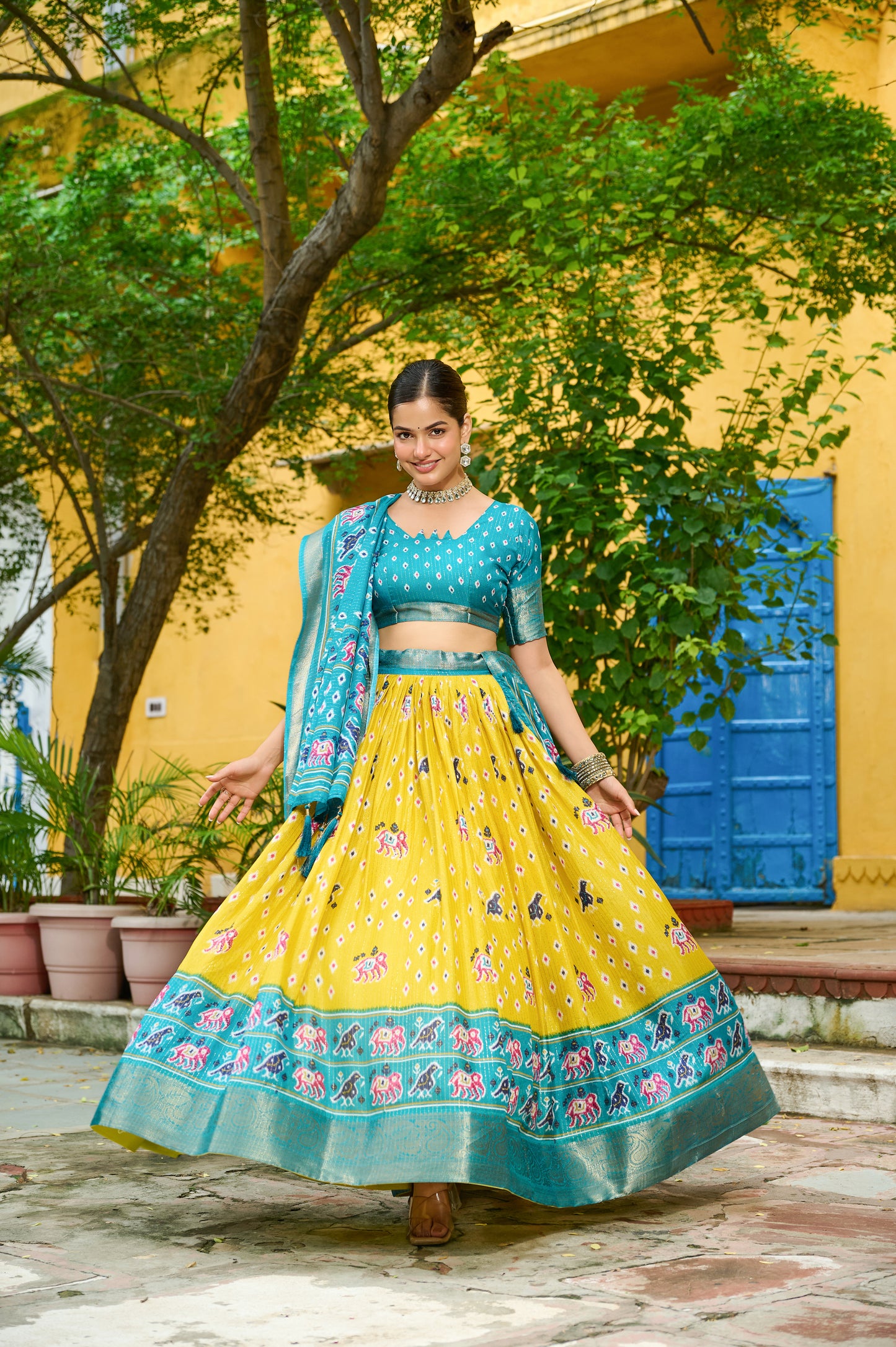 DEIANA'S Jacquard With Jari Lining With Print Lehenga Choli