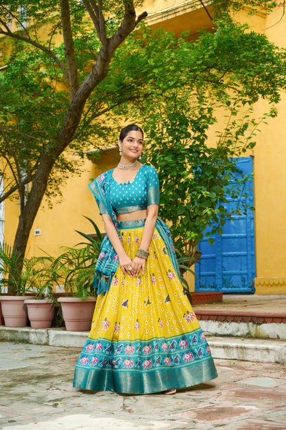 DEIANA'S Jacquard With Jari Lining With Print Lehenga Choli