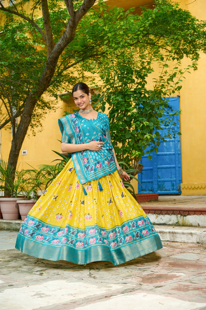 DEIANA'S Jacquard With Jari Lining With Print Lehenga Choli