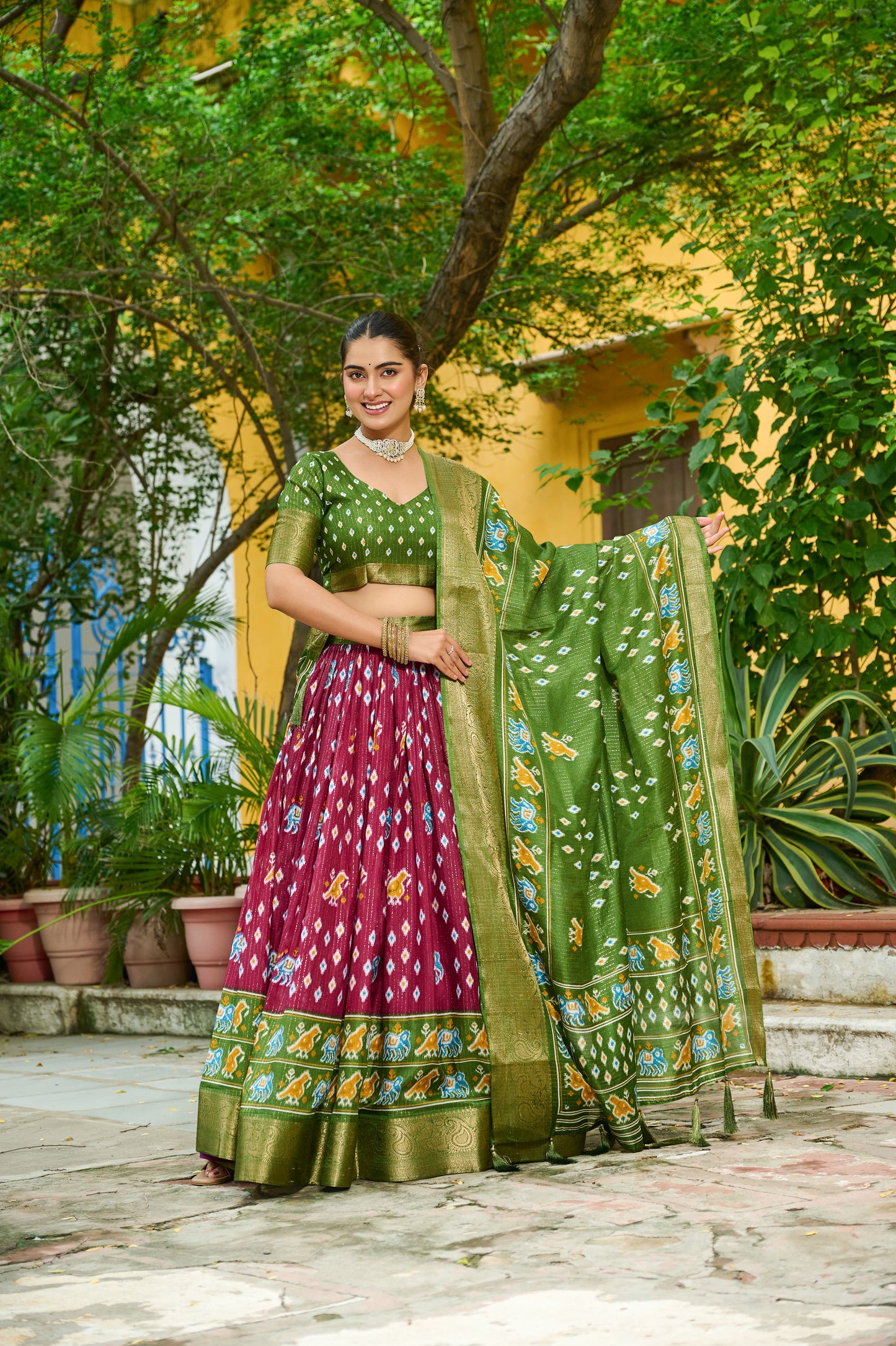 DEIANA'S Jacquard With Jari Lining With Print Lehenga Choli