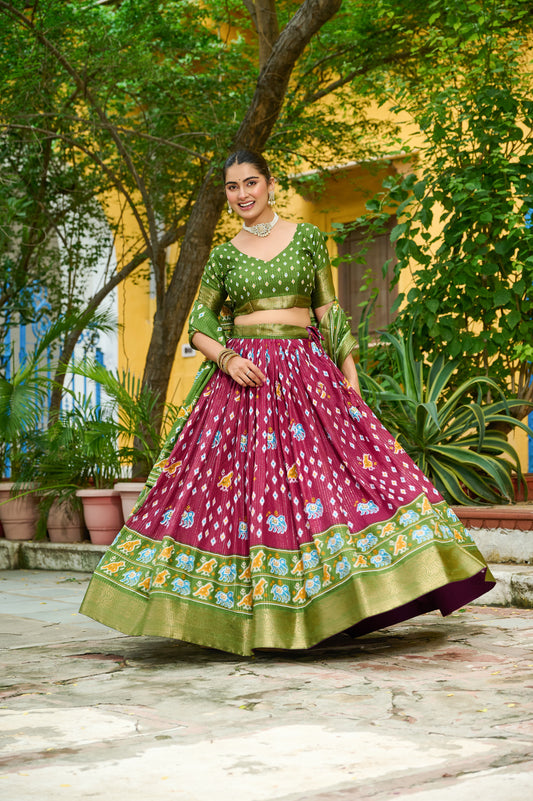 DEIANA'S Jacquard With Jari Lining With Print Lehenga Choli