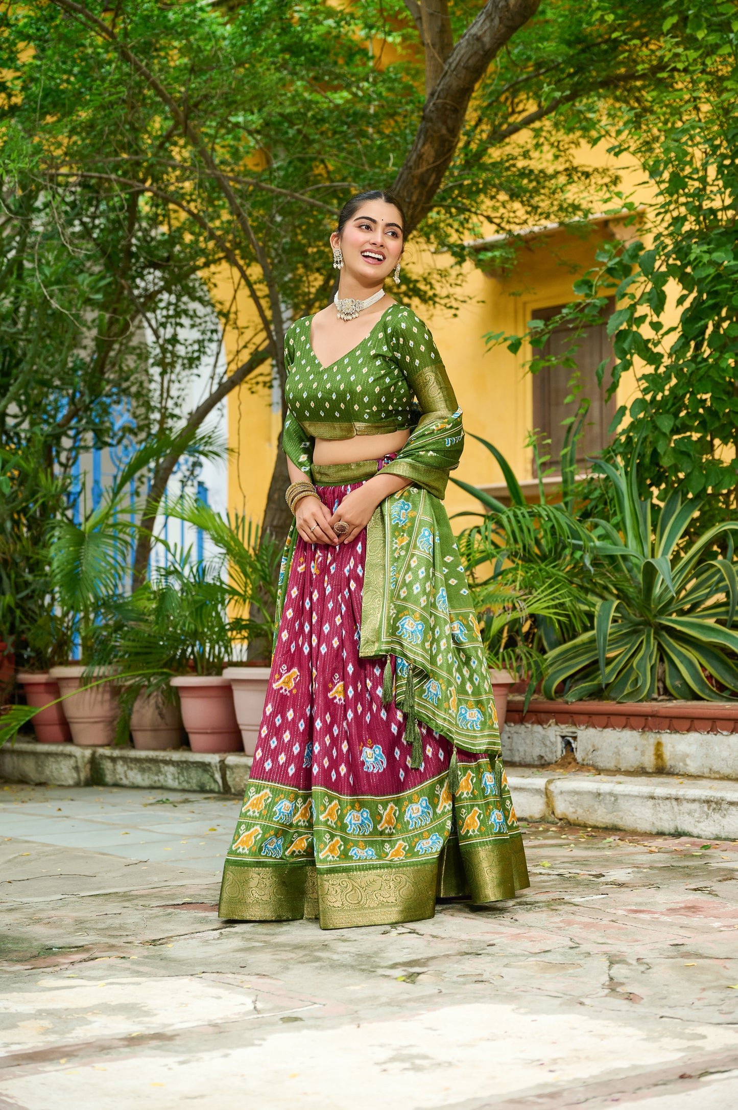 DEIANA'S Jacquard With Jari Lining With Print Lehenga Choli