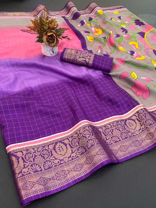 Beautiful rekko silk sarees with all over floral design along with contrast weaving border