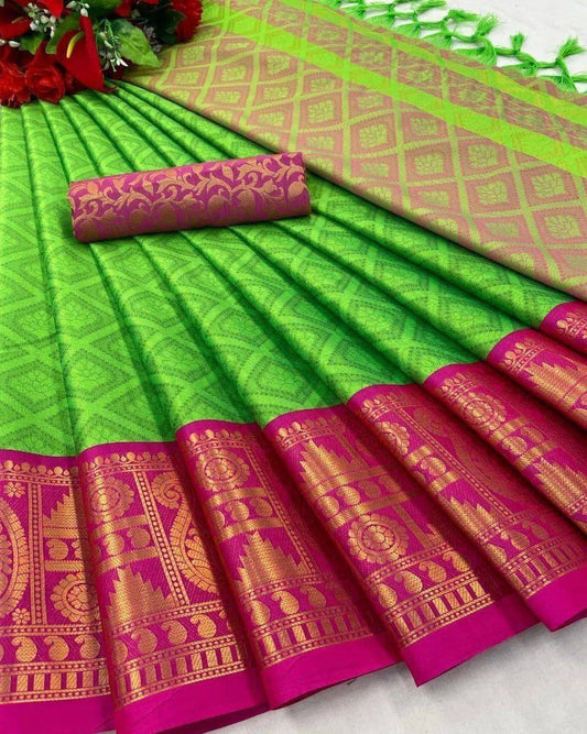 Woven Cotton Silk Saree With Tassels