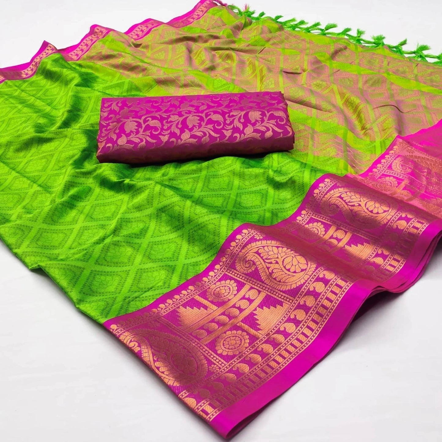 Woven Cotton Silk Saree With Tassels